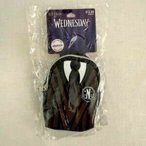 Exclusive Claires Wednesday Addams Keychain Bag Black Stripe Detail Neon Tuesday